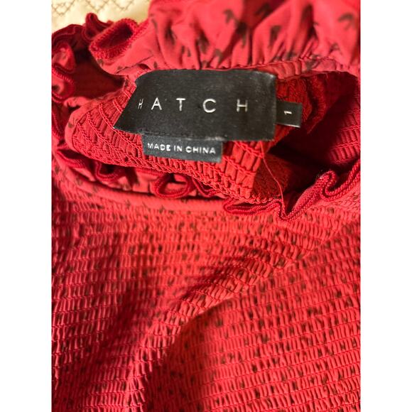 HATCH Red Smocked Midi Dress Long Sleeve Ruffle Hem Women’s Size S - Picture 2 of 4
